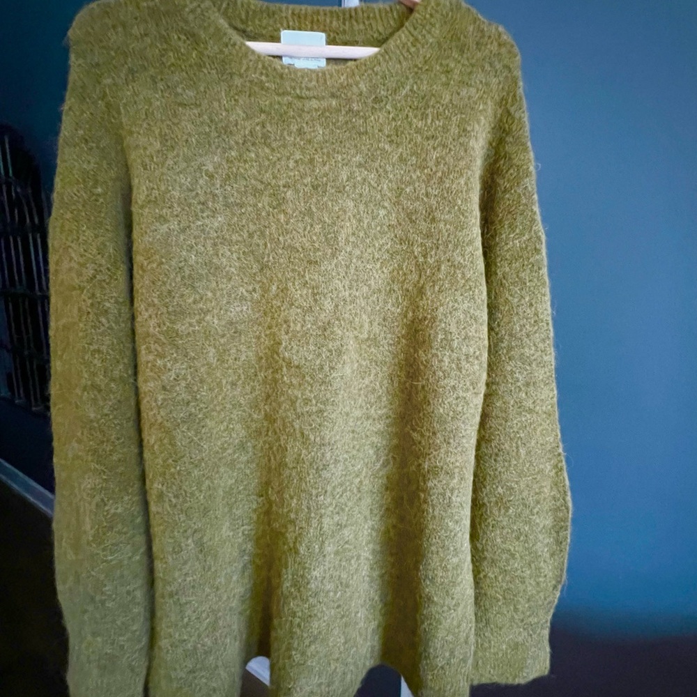 H&M Olive Green Fuzzy Crewneck Sweater